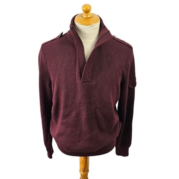 Banana Republic 1/4 Zip Sweater Mock Neck Purple Wool Blend Mens M - Picture 7 of 12